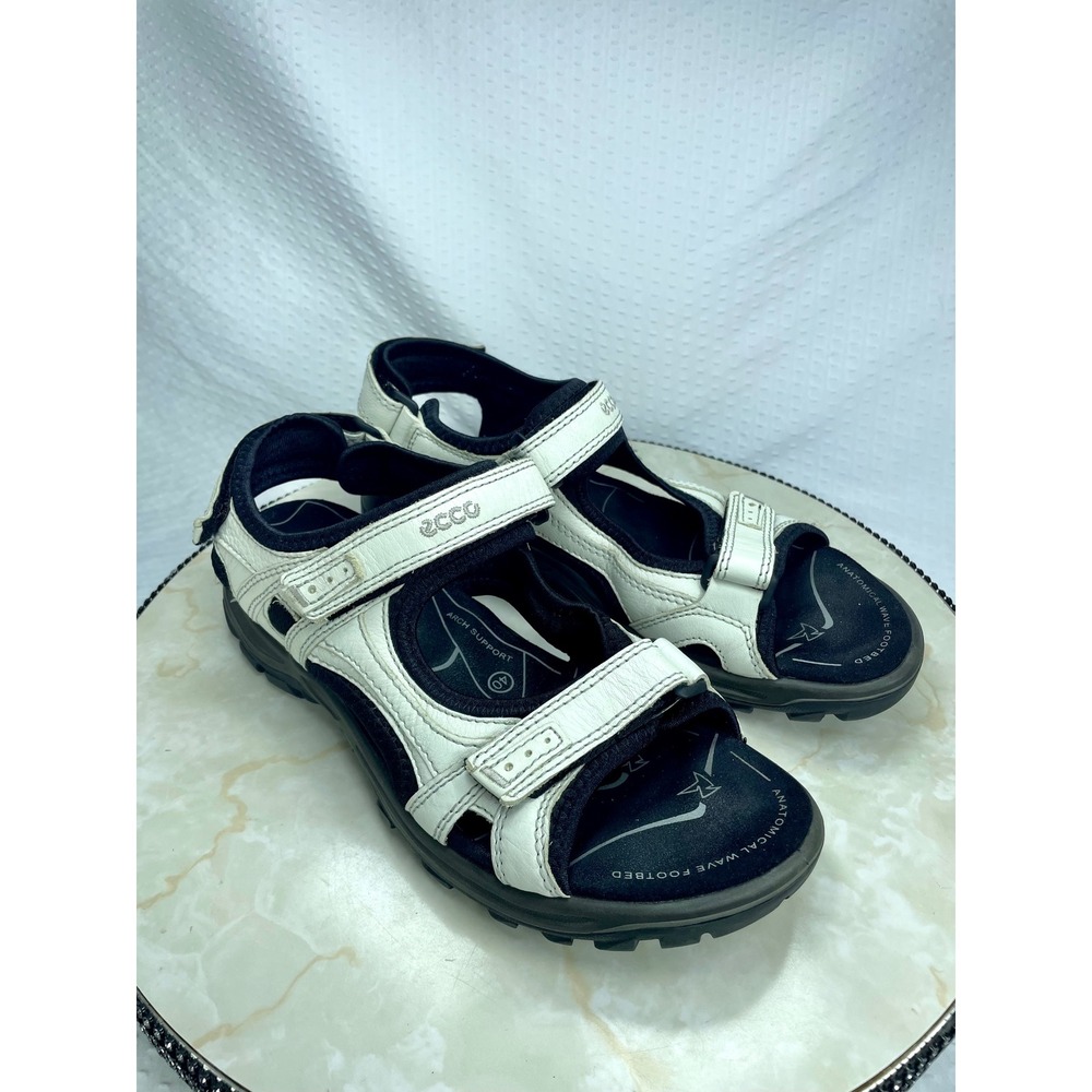 Ecco Offroad Nubuck Yucatan Walking Sandals Womens 40 White Black Strappy Hiking